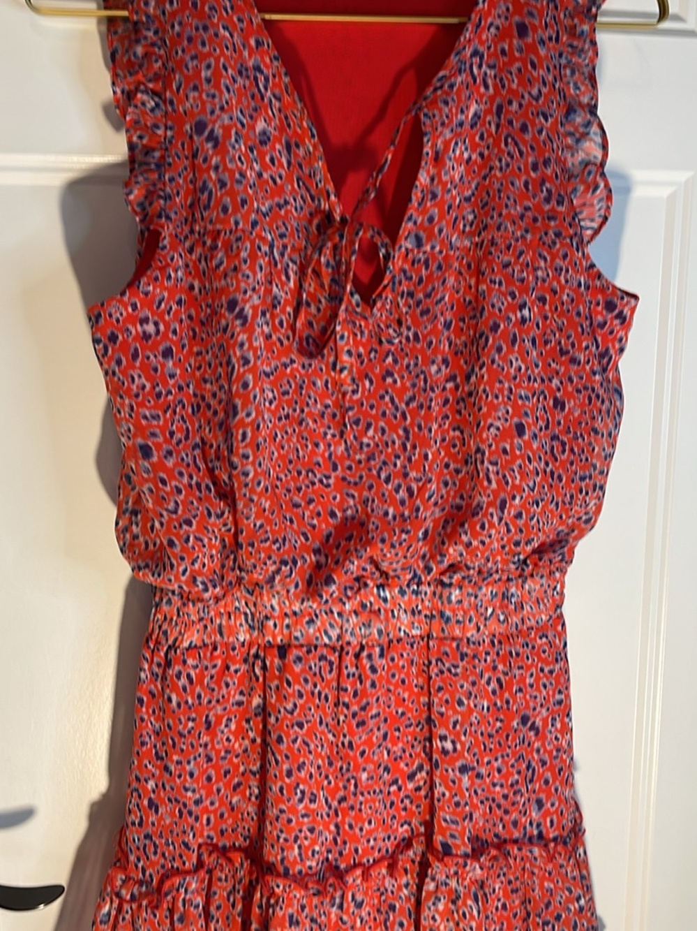 Adrienne Red Mini Dress with Blue Accent Print